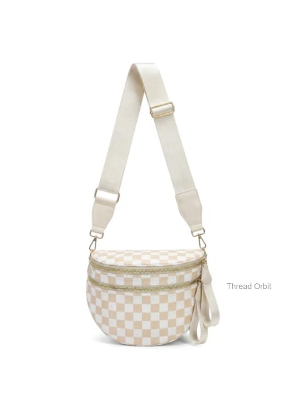 Nylon Checkered Crossbody Bag Sling Bum Bag Zippered Pockets Adjustable Strap